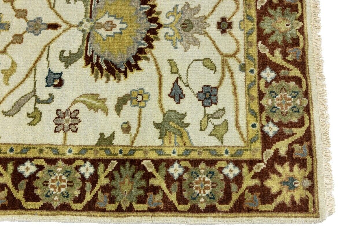 Hand-Knotted Cream Floral Design Osh Chobi Rug
