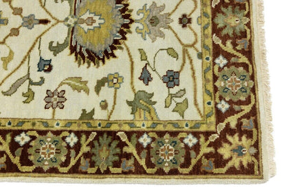 Hand-Knotted Cream Floral Design Osh Chobi Rug