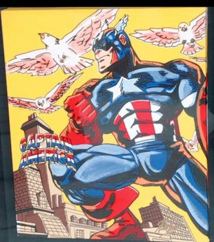 Steve Kaufman - Captain America Silkscreen On Canvas Signed Framed Ed75