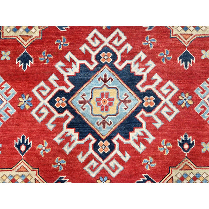 7'10"X7'9" Red Soft Wool Special Kazak Hand Knotted Round Oriental Rug