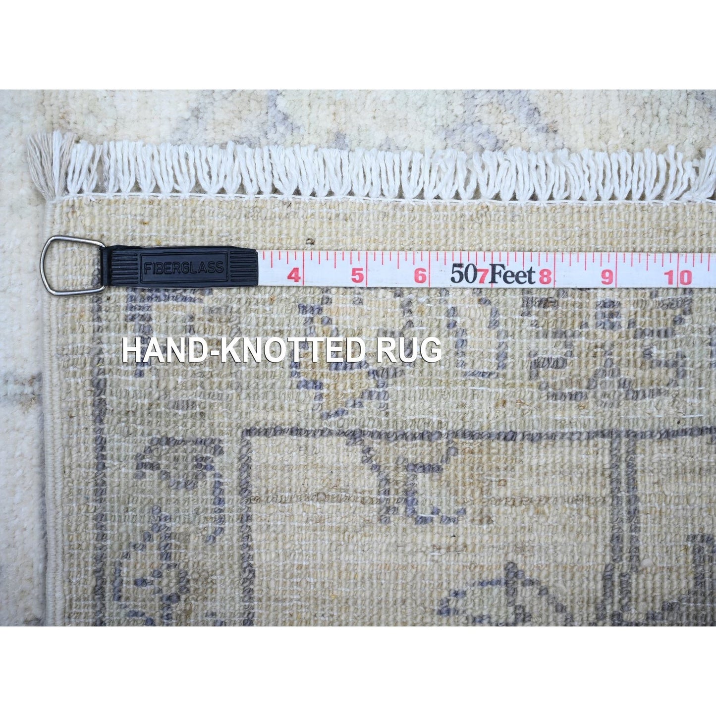 2'6"X9'10" White Hand Knotted Organic Wool White Wash Peshawar Runner Rug