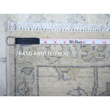 2'6"X9'10" White Hand Knotted Organic Wool White Wash Peshawar Runner Rug