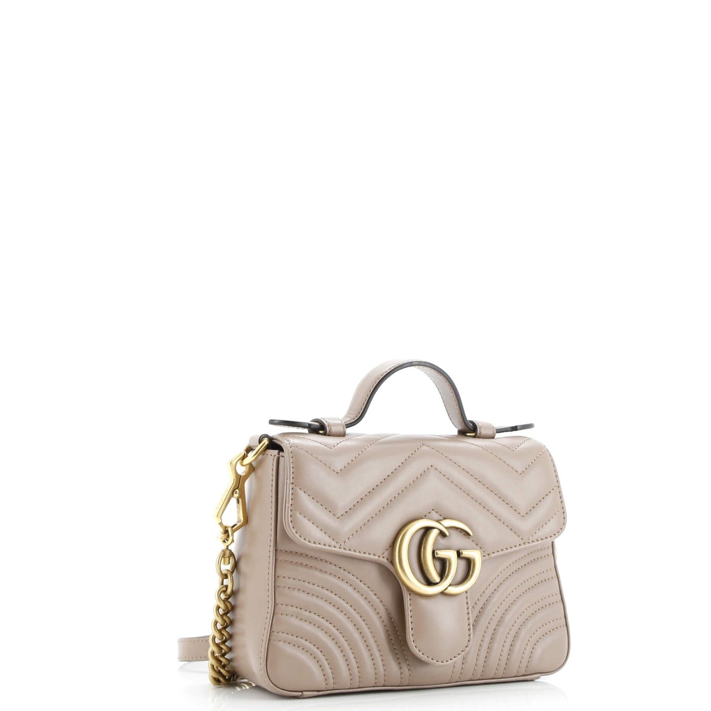 Gucci Gg Marmont Top Handle Flap Bag Matelasse Leather Mini