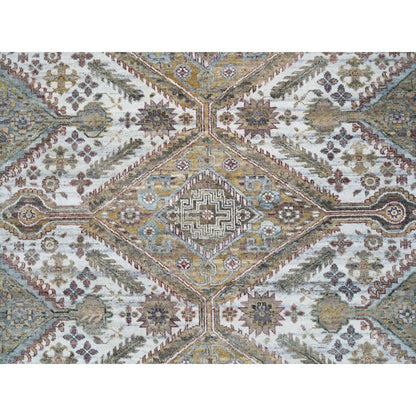 9'10"X10' Ivory Wool Hand Knotted Flower Rosettes Border Oriental Rug