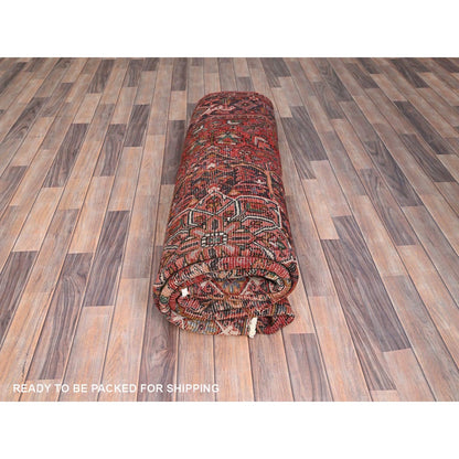 7'7"X11' Red Worn Wool Hand Knotted Semi Antique Zoroastrian Heris Rug