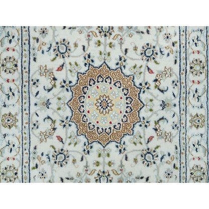 2'8"X8'4" Powder White Wool Hand Knotted Nain Design 250 Kpsi Runner Rug