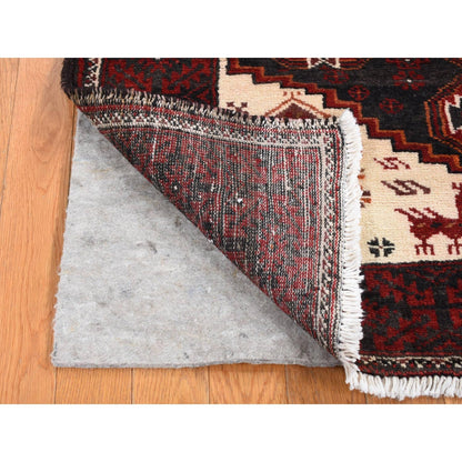3'8"X8' Red Vintage Zoroastrian Balooch Wool Hand Knotted Wide Runner Rug