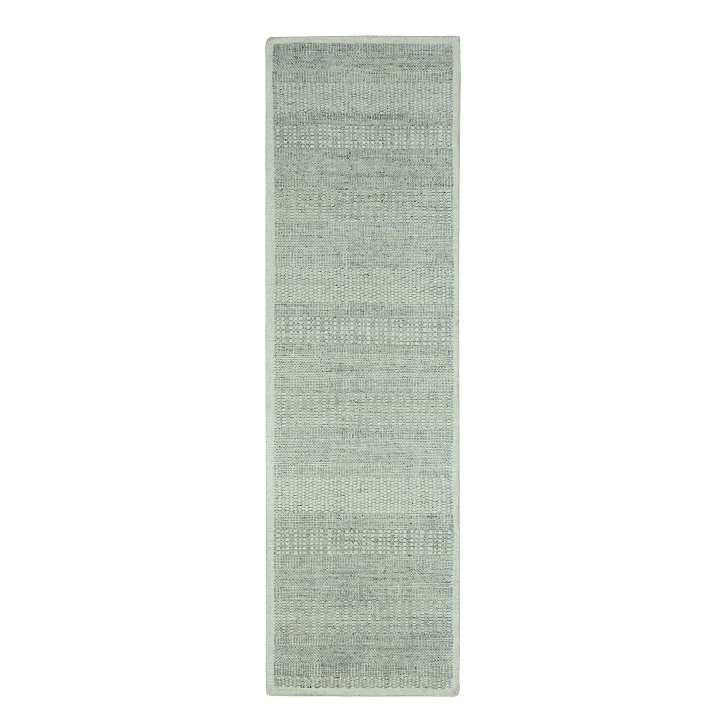 2'6"X8'1" Gray Hand Knotted Rug 100% Wool Oxidized Grass Design Runner