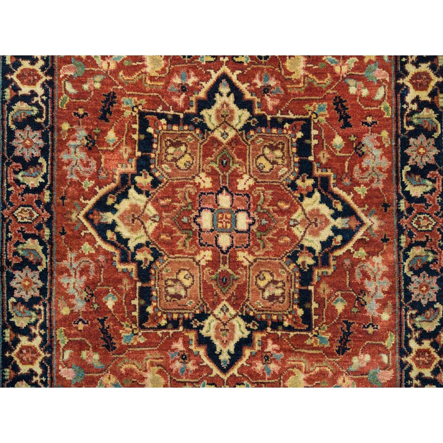 2'7"X12'1" Red Hand Knotted Heris Re-Creation Organic Wool Runner Rug