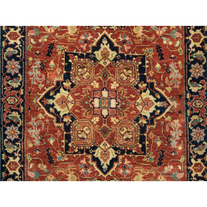 2'7"X12'1" Red Hand Knotted Heris Re-Creation Organic Wool Runner Rug