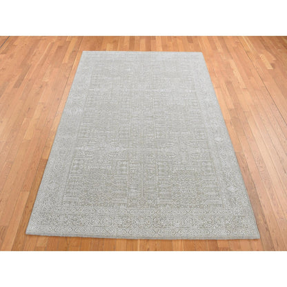 5'9"X9' Gray Wool And Silk Fine Jacquard Hand Loomed Oriental Rug