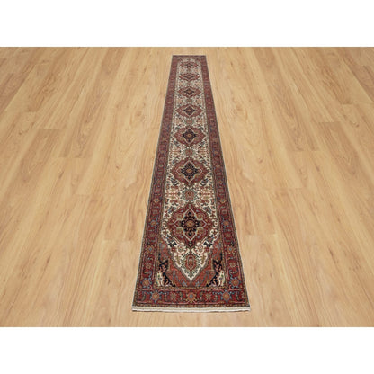 2'6"X16'1" Ivory Wool Heris Re-Creation Motifs Hand Knotted Xl Runner Rug