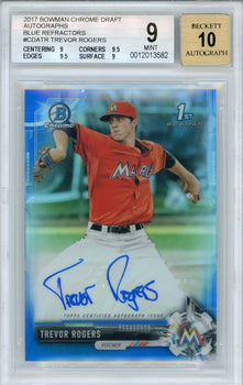 Trevor Rogers Autographed 2017 Bowman Chrome Draft Blue Refractors Card (Bgs 9/1