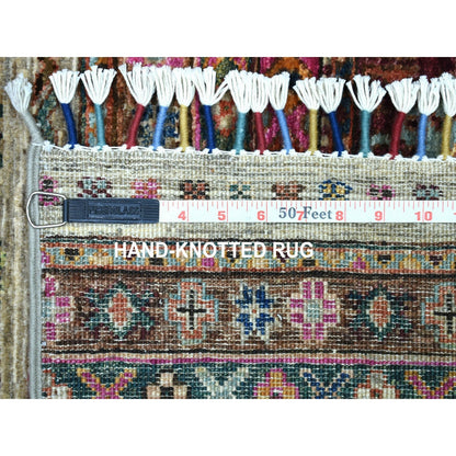 2'9"X7'10" Hand Knotted Beige Super Kazak Khorjin Design Wool Runner Rug