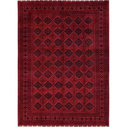 8'5"X11'5" Red Afghan Khamyab With Geometric Pattern Hand Knotted Wool Rug