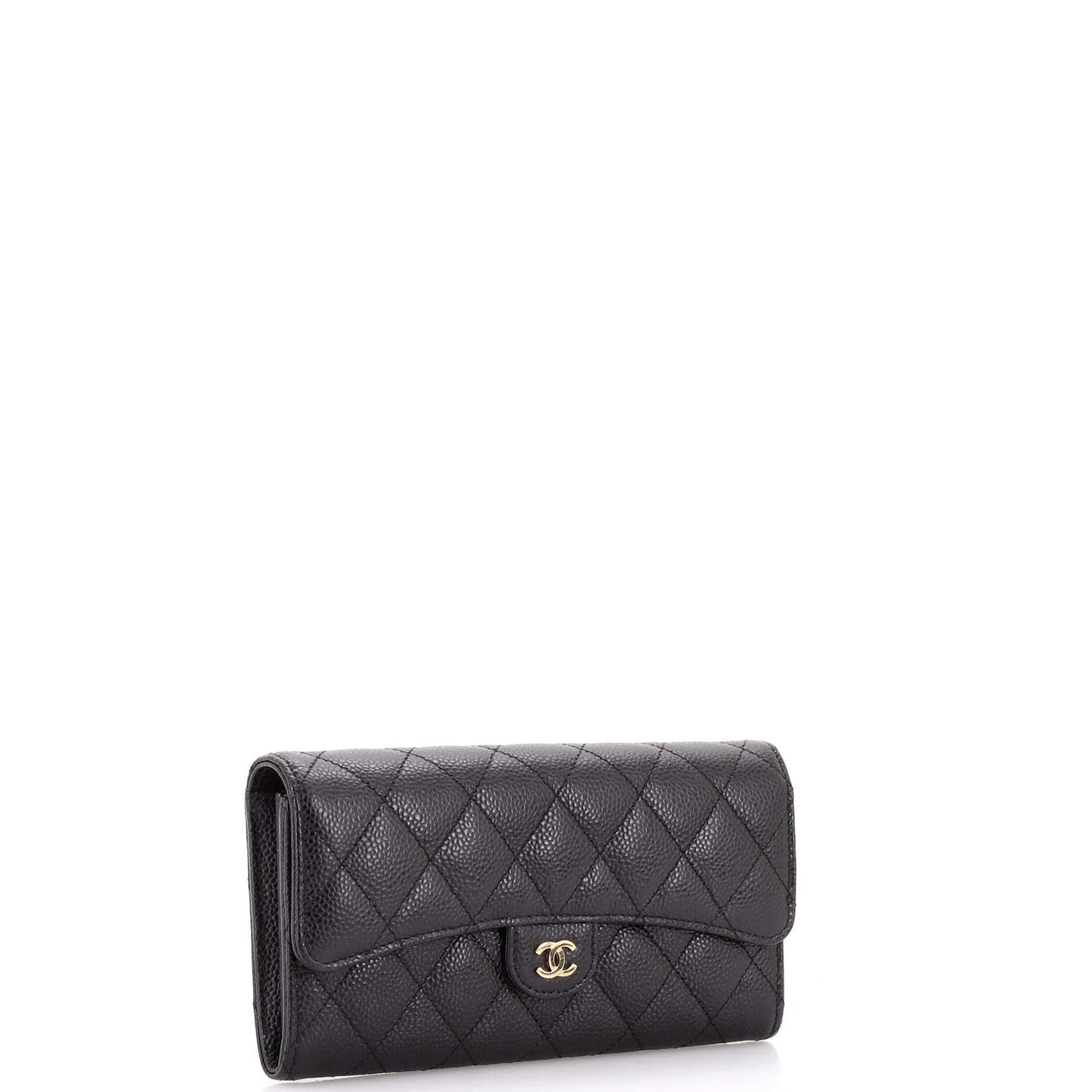 Chanel Cc Gusset Classic Flap Wallet Quilted Caviar Long