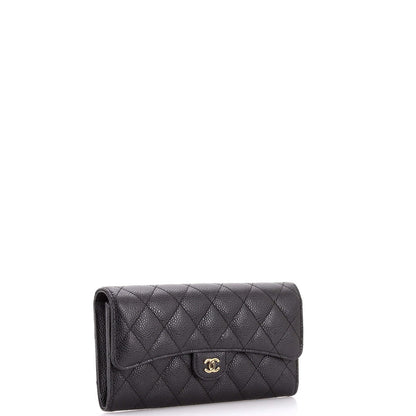 Chanel Cc Gusset Classic Flap Wallet Quilted Caviar Long