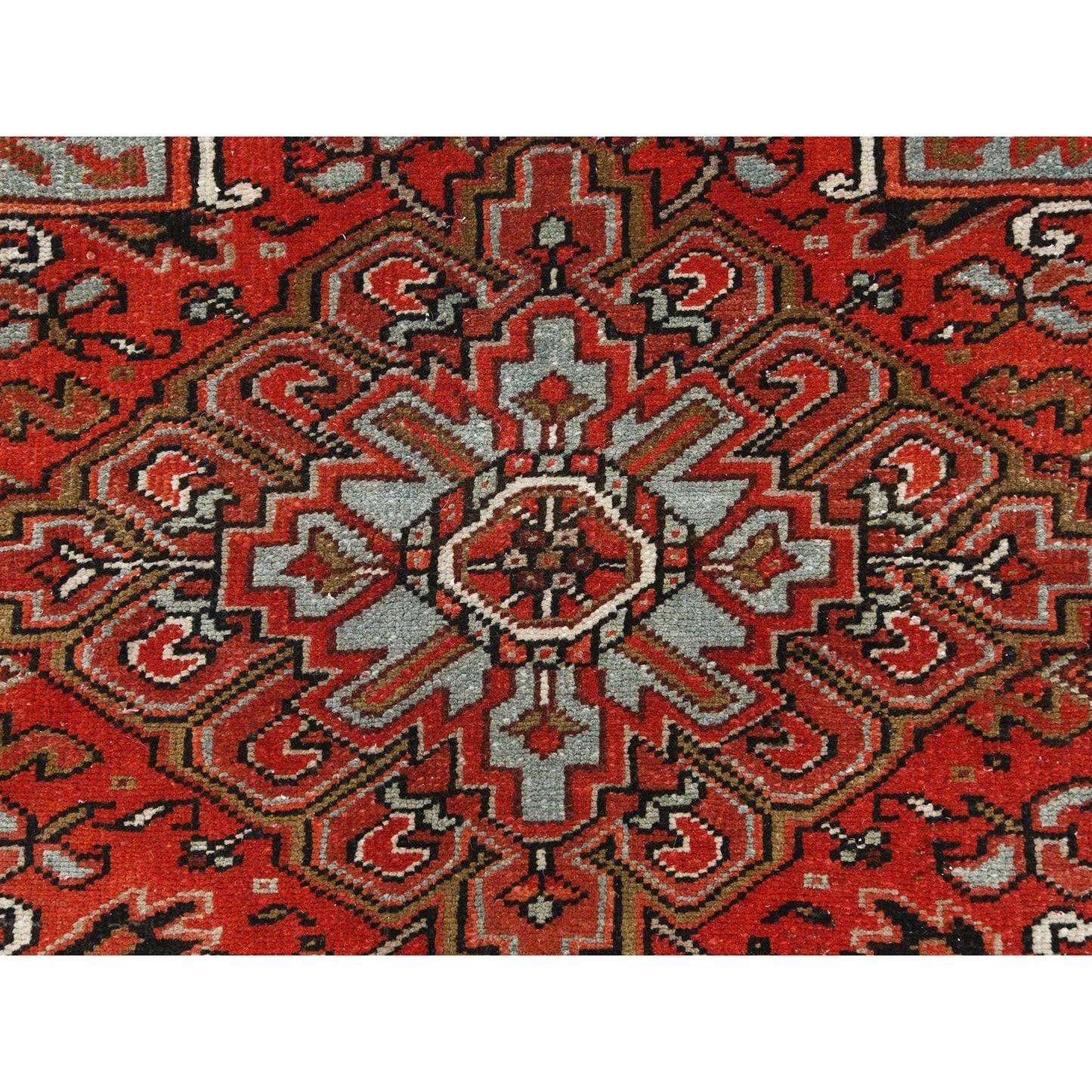 9'9"X12'4" Tomato Red Vintage Zoroastrian Heris Worn Wool Hand Knotted