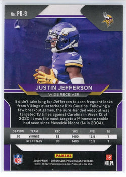Justin Jefferson 2020 Panini Chronicles Prizm Black Rookie Card #Pb-9