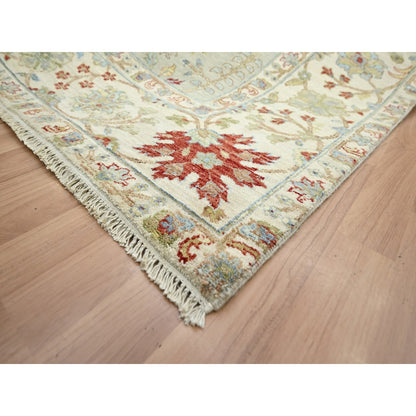 9'1"X12'3" Pelican Gray Sickle Leaf Design Hand Knotted Pure Wool Rug