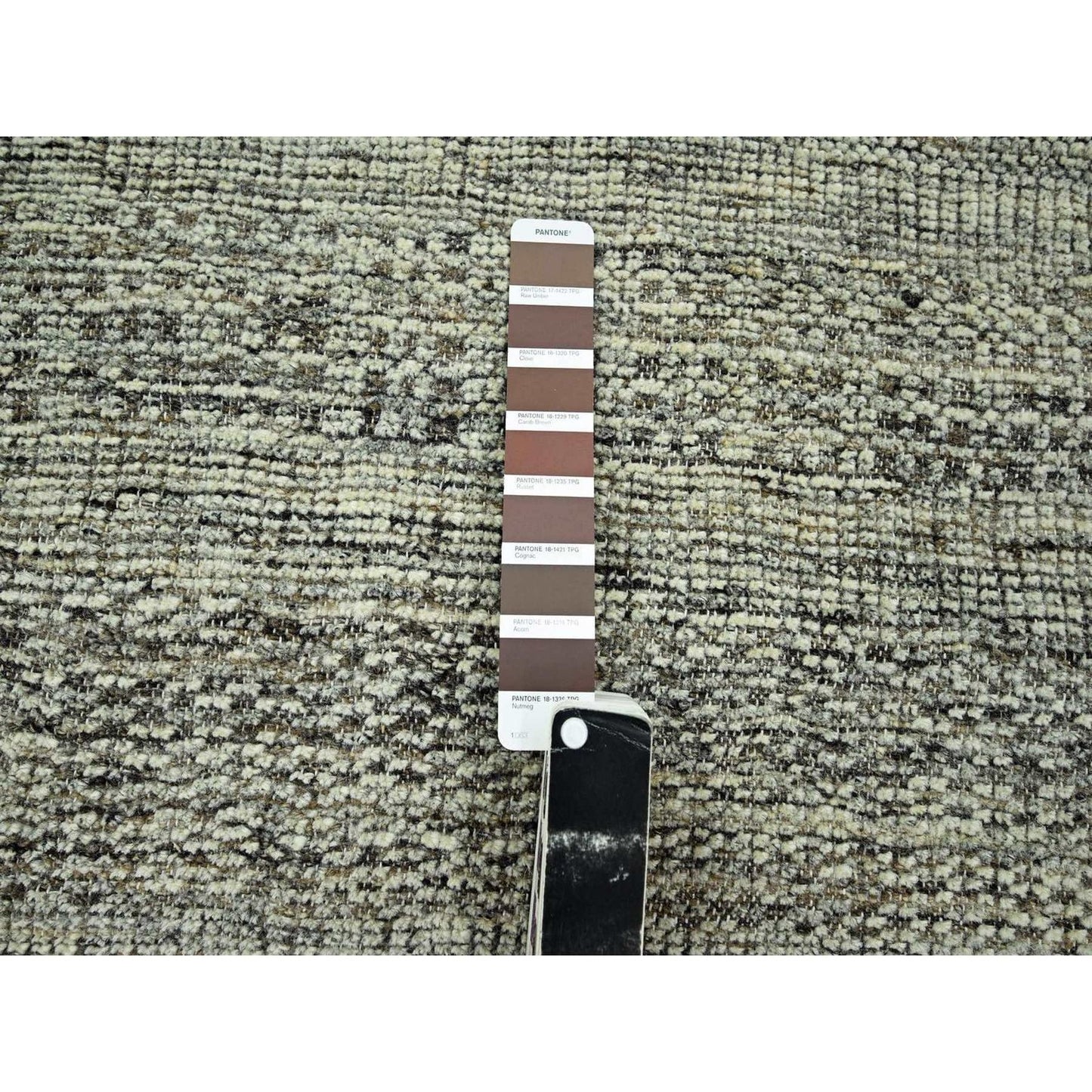 6'X6' Acorn Brown Pure Wool Rug Hand Knotted Oxidized Grass Design Round