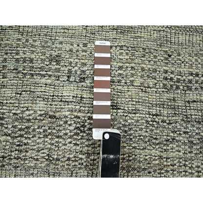 6'X6' Acorn Brown Pure Wool Rug Hand Knotted Oxidized Grass Design Round