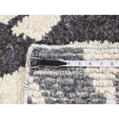 3'X3' Black Tone On Tone Modern Design Wool Hand Knotted Rug