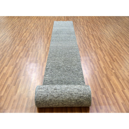 2'5"X30'3" Gauntlet Gray Modern Grass Hand Knotted Wool Xl Runner Rug