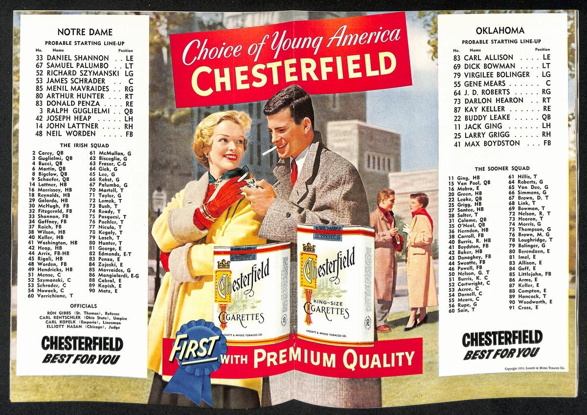 1953 Notre Dame Vs Oklahoma Wilkinson/Leahy College Football Game Program 196144