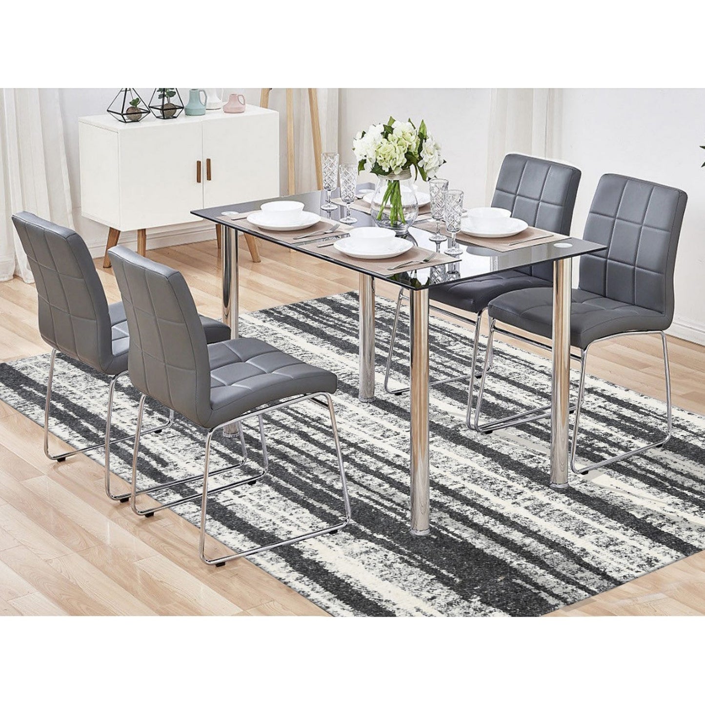 8'3"X10' Black And Ivory Modern Design Organic Wool Oriental Rug