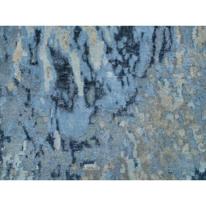 2'7"X8'1" Gray Abstract Design Wool And Silk Hand Knotted Runner Rug