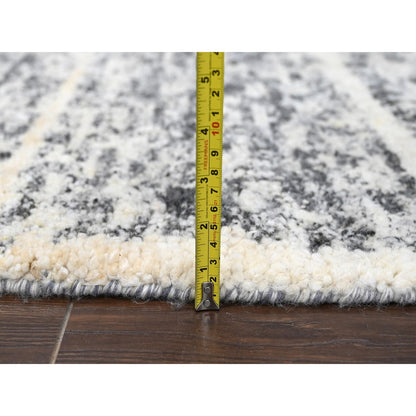 8'X8' Salt And Pepper Modern Striae Design Wool Hand Knotted Round Rug
