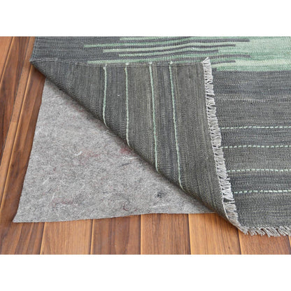 9'2"X12' Light Green Flat Weave Kilim Organic Wool Hand Woven Rug