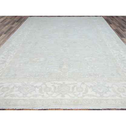 9'1"X12' Sterling Gray Hand Knotted Afghan Peshawar Wool Geometric Rug