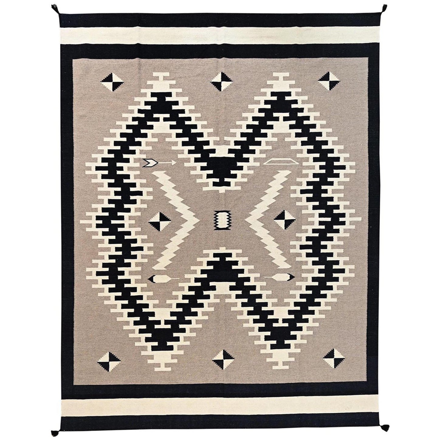 9'2"x11'10" Brown Southwest Geometric Design Hand Woven Flat Weave Wool Rug