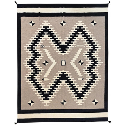 9'2"x11'10" Brown Southwest Geometric Design Hand Woven Flat Weave Wool Rug