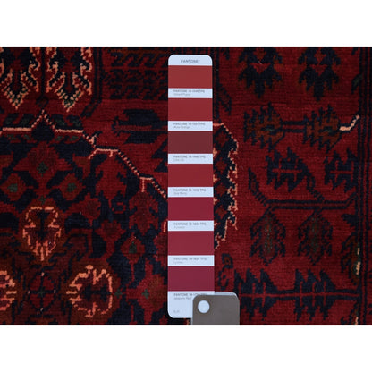 3'3"X4'10" Hand Made Saturated Red Wool Afghan Khamyab Tribal Design Rug