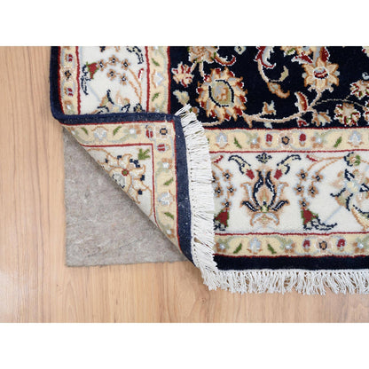 2'8"x9'10" Midnight Blue Pure Wool Hand Knotted Nain Fine Runner Rug