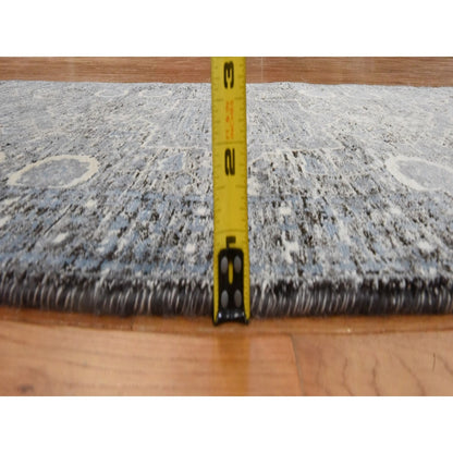 2'7"X8' Beau Blue Silken Mamluk Design Washed Out Hand Knotted Runner Rug