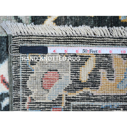 2'10"X9'8" Black Angora Oushak Leaf Design Hand Knotted Wool Runner Rug