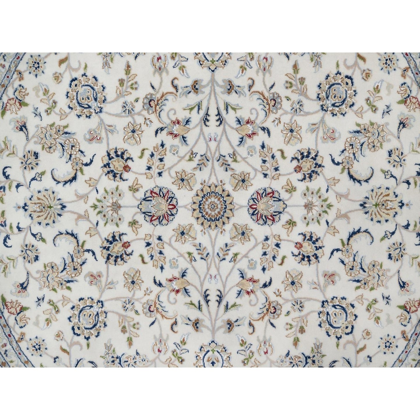 7'10"X7'10" Ivory Nain Floral Pattern Wool & Silk Hand Knotted Round Rug