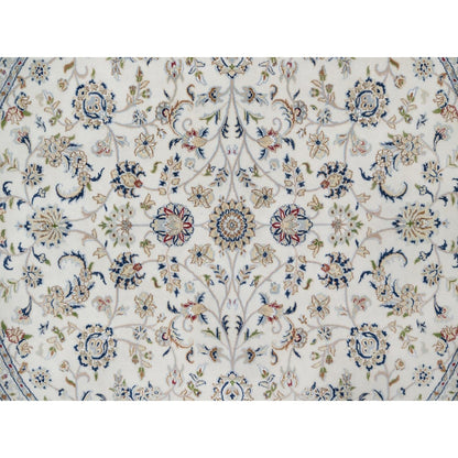 7'10"X7'10" Ivory Nain Floral Pattern Wool & Silk Hand Knotted Round Rug