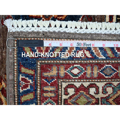 5'1"X6'9" Gray Super Kazak Large Elements Wool Hand Knotted Runner Rug