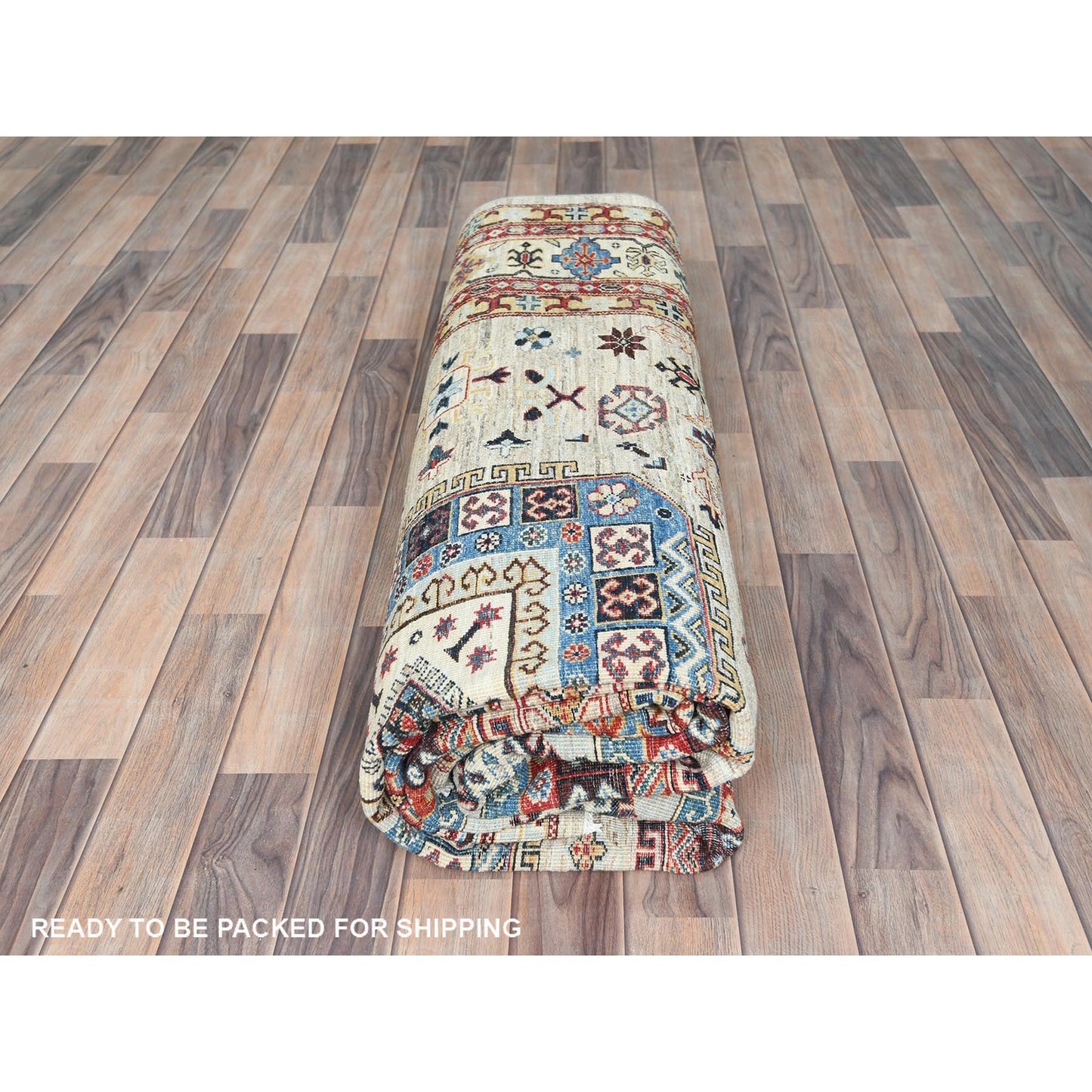 8'X9'6" Cream Afghan Super Kazak Soft Wool Hand Knotted Oriental Rug
