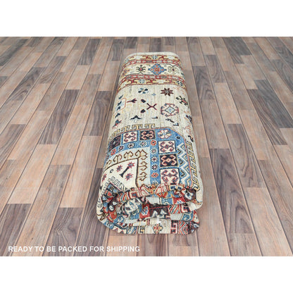 8'X9'6" Cream Afghan Super Kazak Soft Wool Hand Knotted Oriental Rug