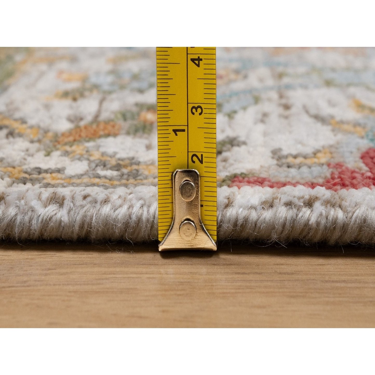 2'5"X6' Ivory Runner Rug Silk With Textured Wool Leaf Design Hand Knotted