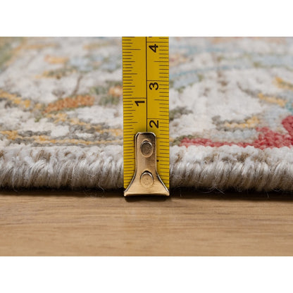 2'5"X6' Ivory Runner Rug Silk With Textured Wool Leaf Design Hand Knotted