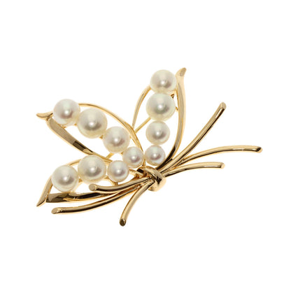 Mikimoto Pearl Pearl Brooch K14 Yellow Gold