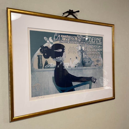 Manuel Orazi "La Maison Moderne" Blue Lady 1989 Lithograph Ea 15/15 Art Nouveau
