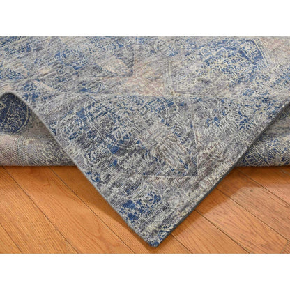 4'9"X7' Gray Erased Rossets Silk With Wool Hand Knotted Rug